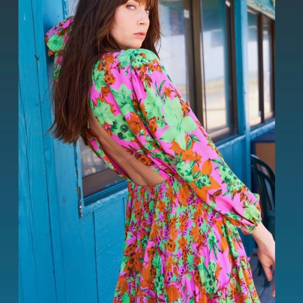 Gliner Farrar Open back floral print dress- Size Small